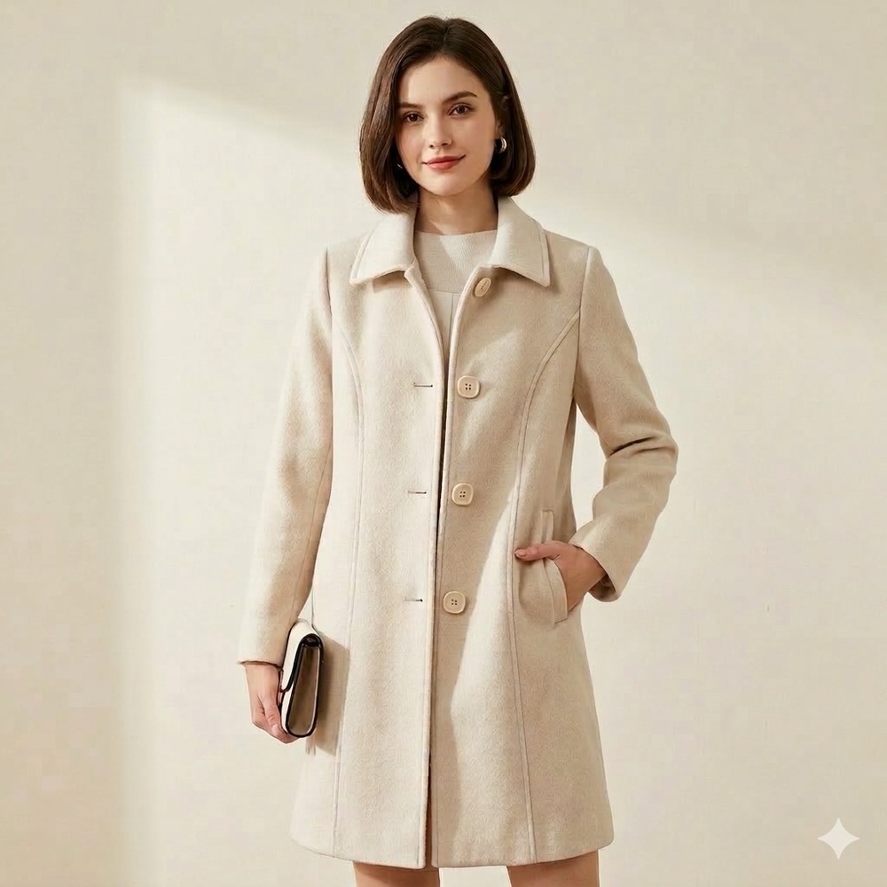 Chouyatou Wool Blend Single-Breasted Midi Coat Size XS Cream